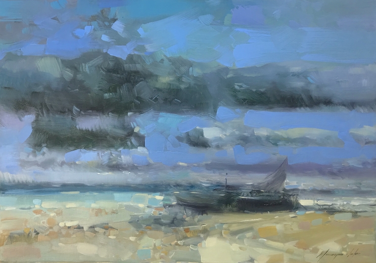 Seashore, Original oil Painting, Handmade artwork, One of a Kind     